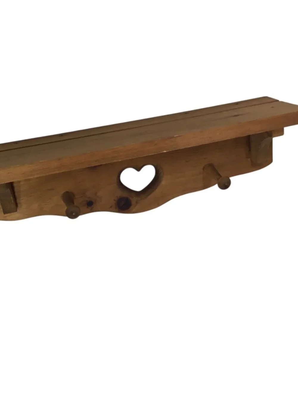 Vtg Wooden Heart Cutout Shelf w/Pegs Plate Rail6